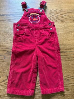 Talbots Red Corduroy Kids Overalls with Embroidered Snowman